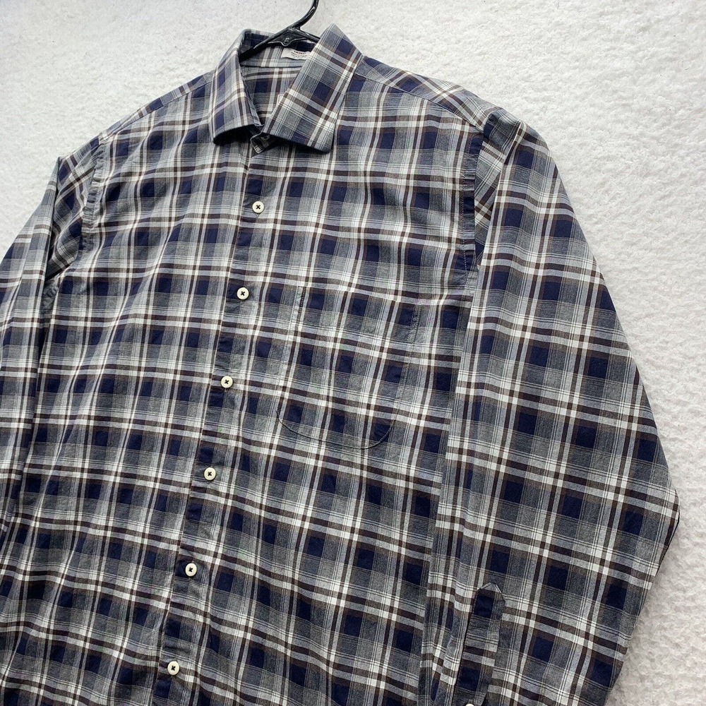 Peter Millar Button Up Shirt Mens Medium Gray White Plaid Golf Preppy Dad Sports - Picture 3 of 12